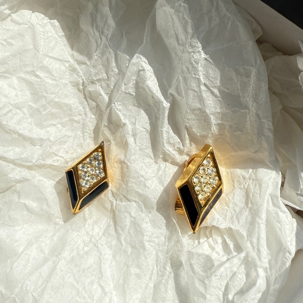 Vintage 80s Christian Dior Enamel Clip on Earrings